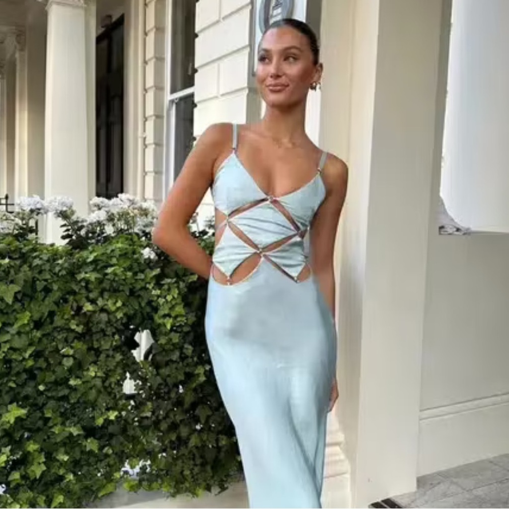 Bec + Bridge silver blue cutout backless maxi dress